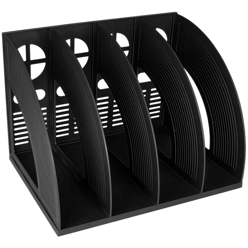 SAYEEC Sturdy Magazine Holder 4 Compartments Plastic Desktop File Organizer File Dividers Office Organizer Storage Document Magaizne Rack Display Box (Black) - Image 1